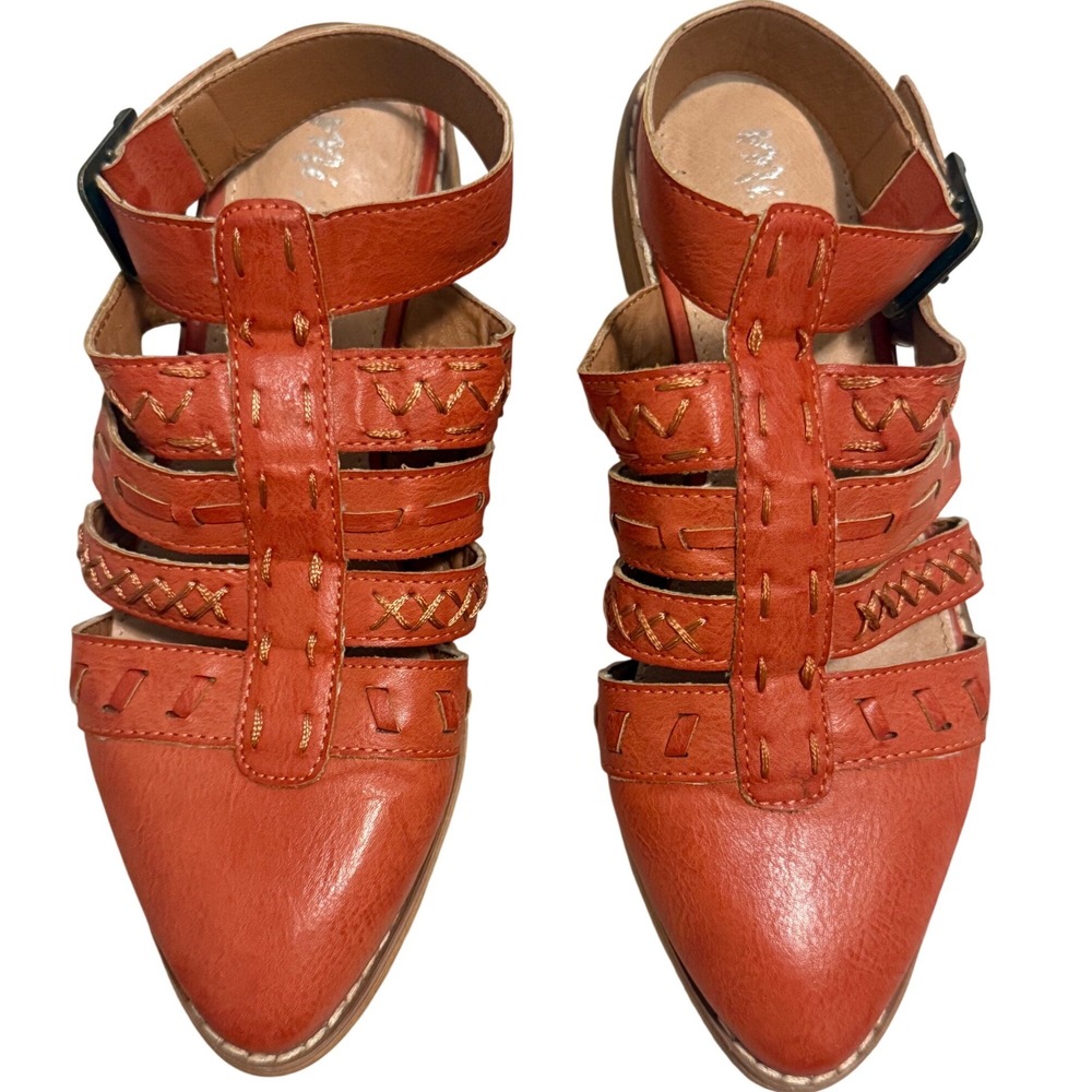 Mi.im Pre-Loved Sandals Women's Size 6 Orange Leather Woven Strappy Almond Toe